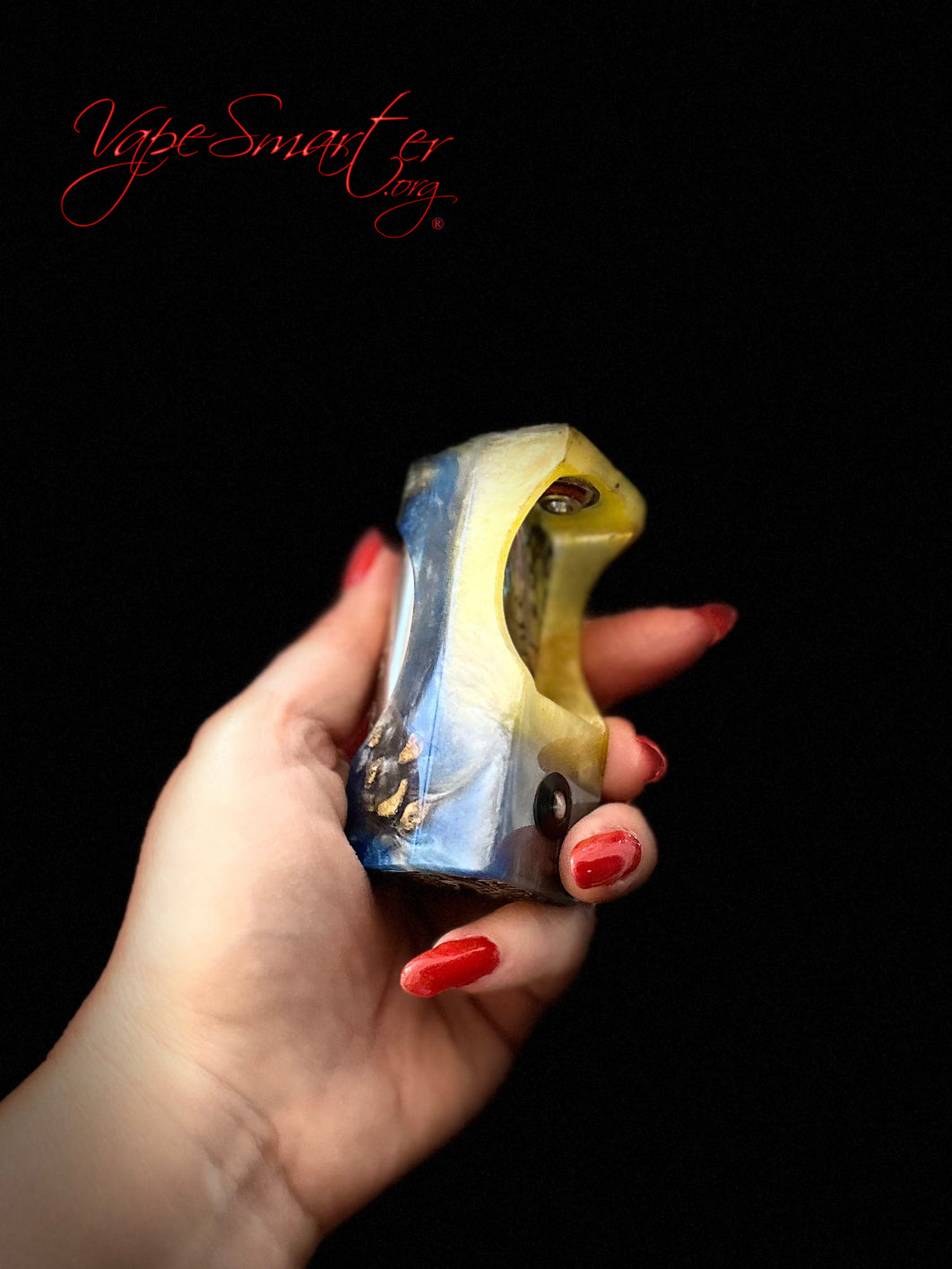 Switched Mechanical clickfet 18650 battery engraved stabwood hybrid boro mod - Vapesmarter.org