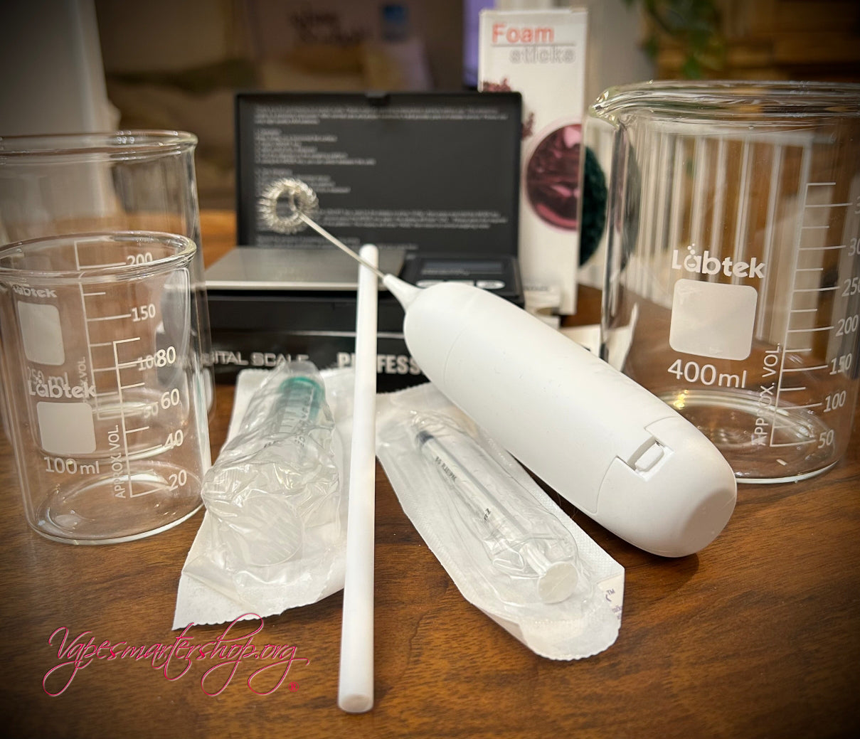 Deluxe Mixing Kit includes Beakers syringes scales whisk