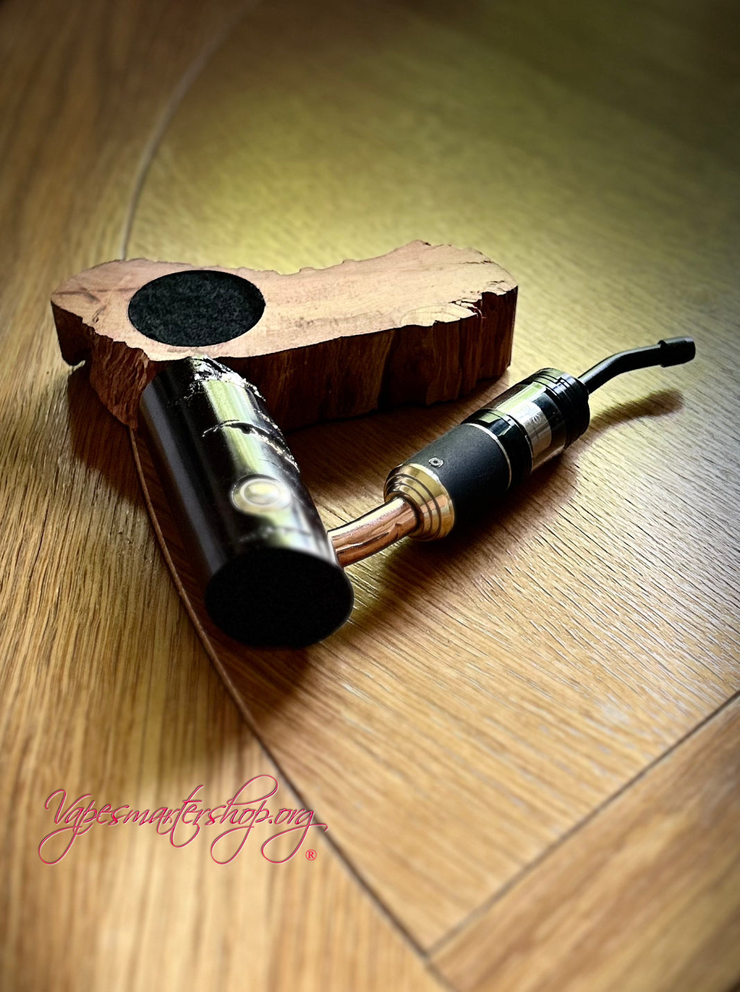 18350 Battery short stem switched mechanical clickfet rosewood and 22ct gold e-pipe 22mm Tank Fitment