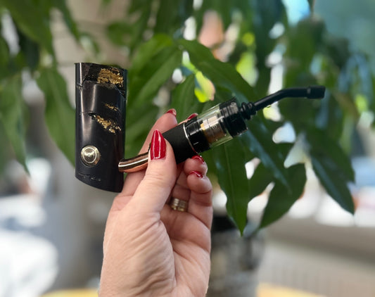 18350 Battery short stem switched mechanical clickfet rosewood and 22ct gold e-pipe 22mm Tank Fitment