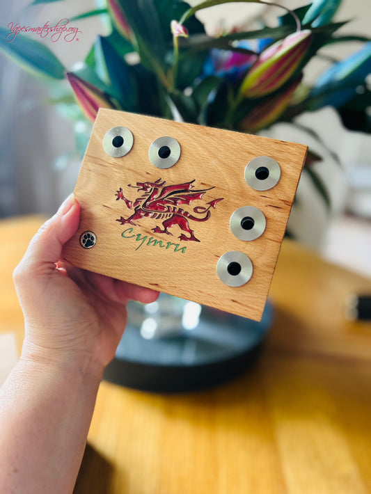 The Welsh flag of freedom desk stand in hardwood with stainless 510