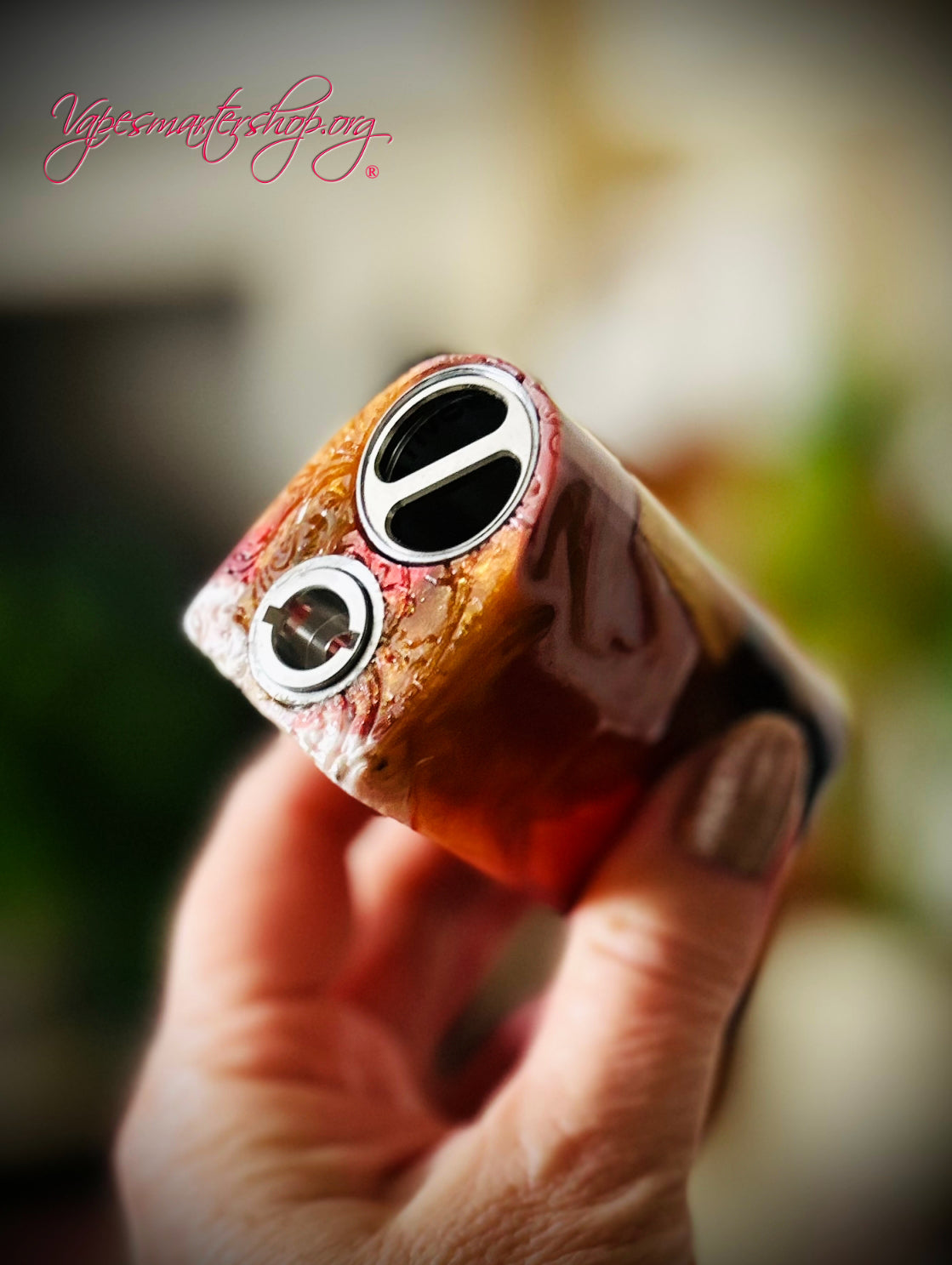 Switched Mechanical clickfet 18650 battery engraved stabwood hybrid boro mod