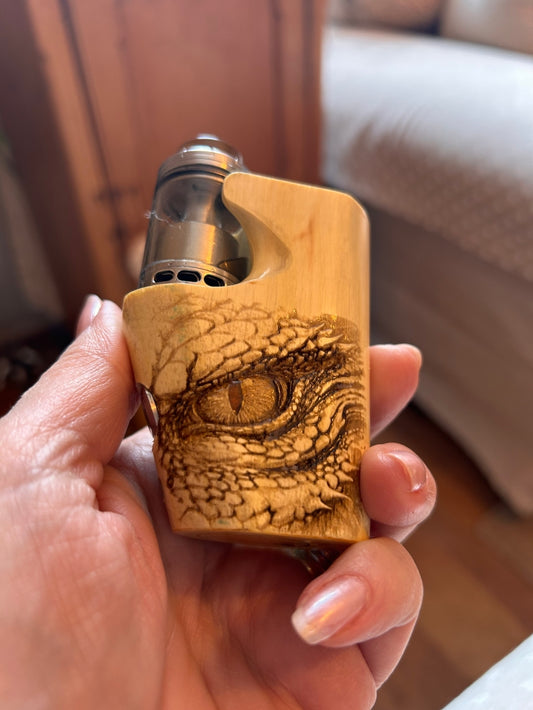 A SBS Single 18650 Lemonwood switched Mech engraved edition Clickfet mod