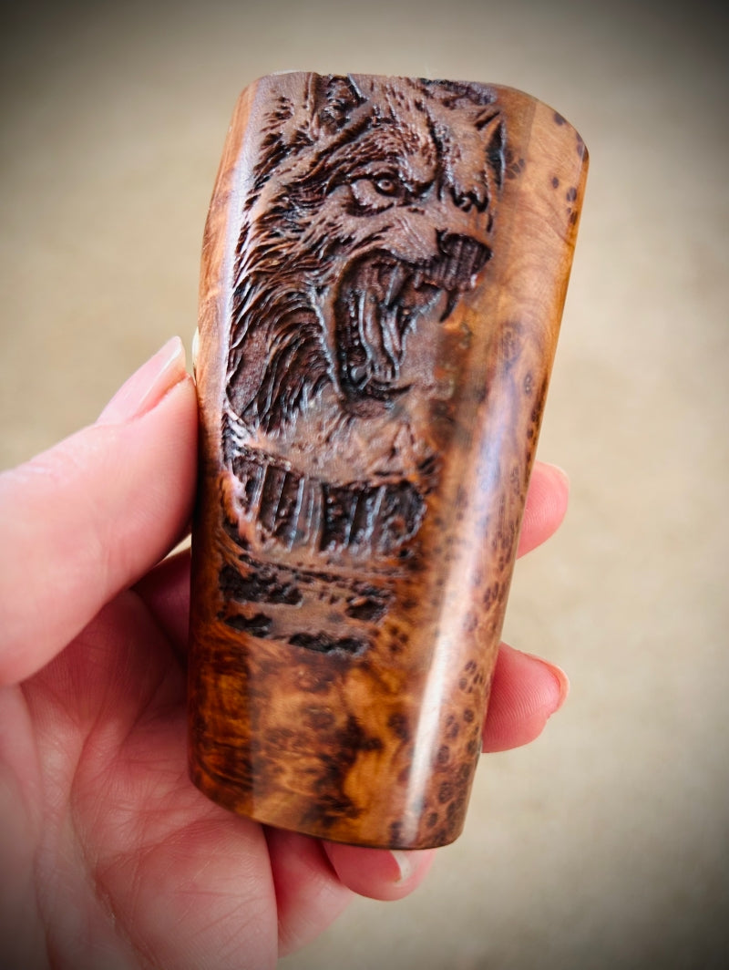 Engraved Single 21700 Thuya Wood switched Mech Clickfet mod "SALE"