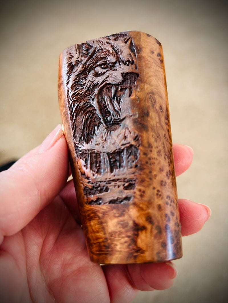 Engraved Single 21700 Thuya Wood switched Mech Clickfet mod "SALE"