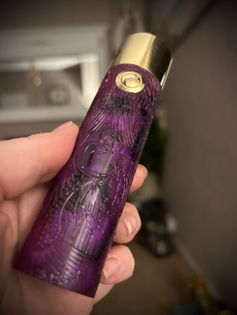 A Tube 30mm Single 21700 stabwood switched Mech Clickfet mod engraved